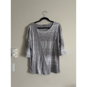 Habitat Clothes to Live In Large Top Textured 3/4 Sleeve Gray White Coastal Boho
